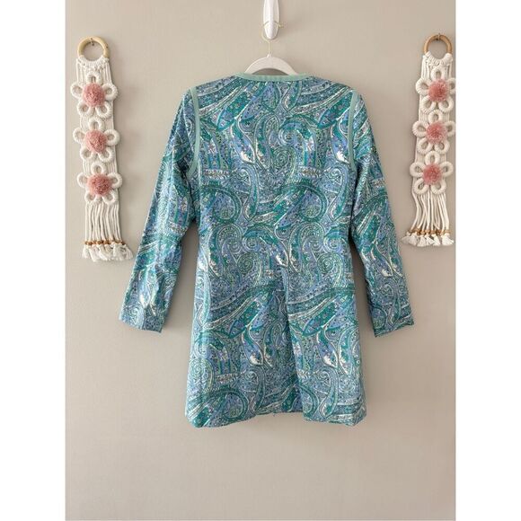Doncaster Cotton Dress Spring Summer Blue Green Full Zip Paisley Print $425 - Picture 3 of 10